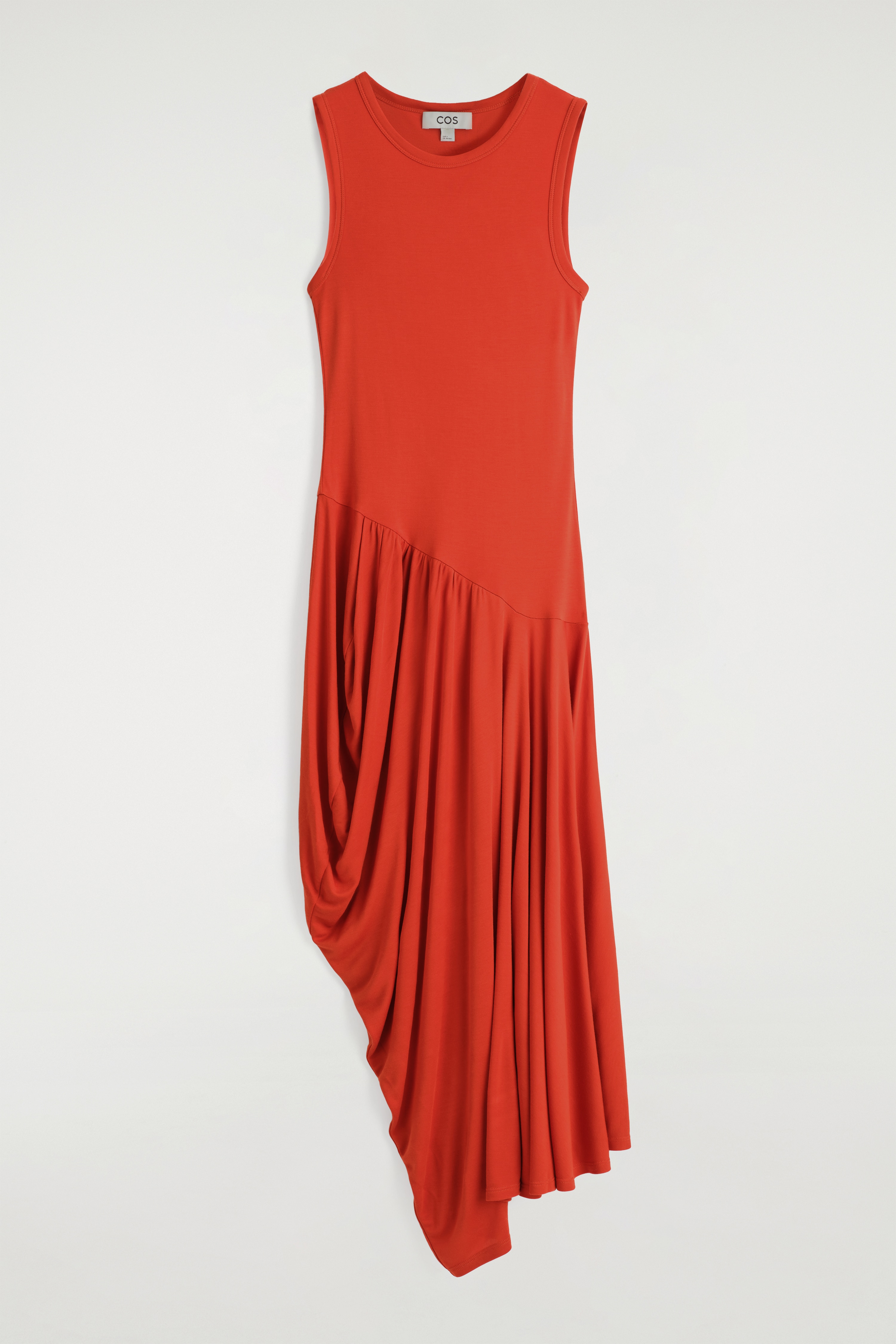 ROBE MIDI DRAPÉE ASYMÉTRIQUE - ORANGE FONCÉ