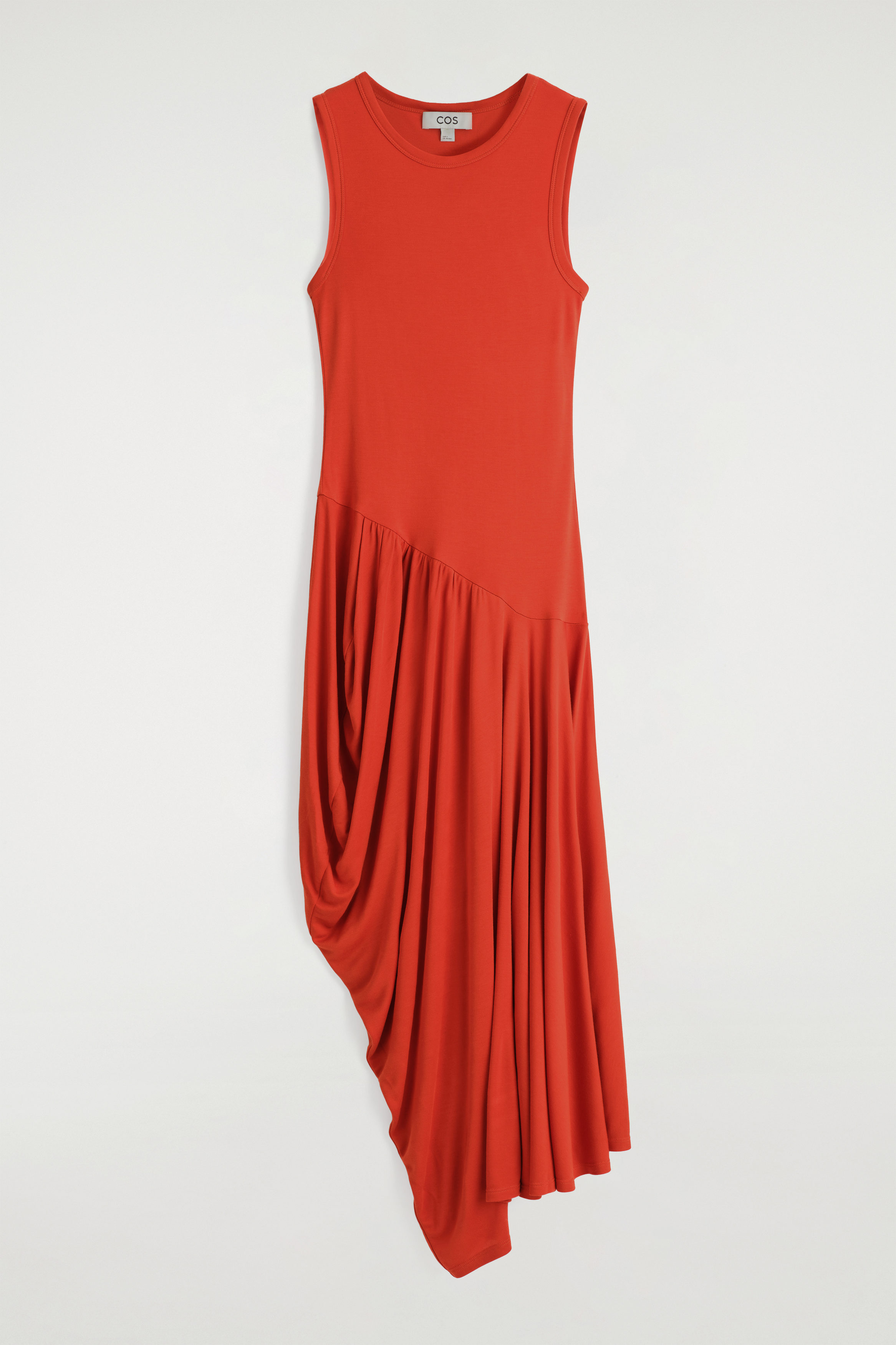ASYMMETRIC DRAPED MIDI DRESS - DARK ORANGE | COS