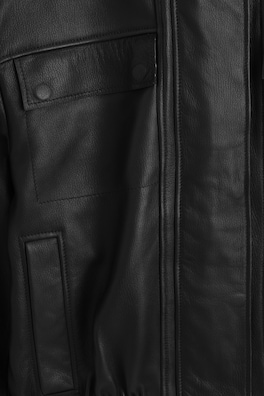 LEATHER MOCK-NECK BOMBER JACKET — BLACK 7