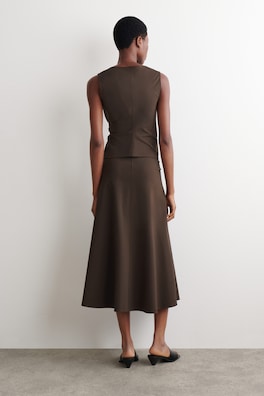 TWIST-DETAIL JERSEY MIDI SKIRT — BROWN 3