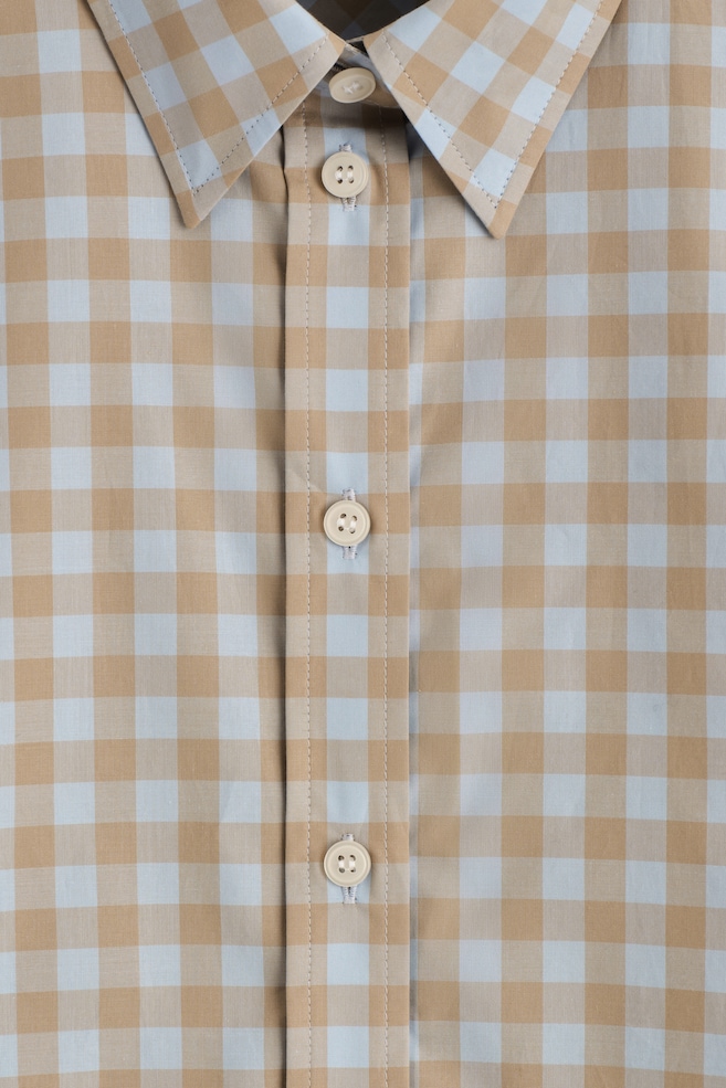 GINGHAM COTTON SHIRT — BLUE / BEIGE / GINGHAM