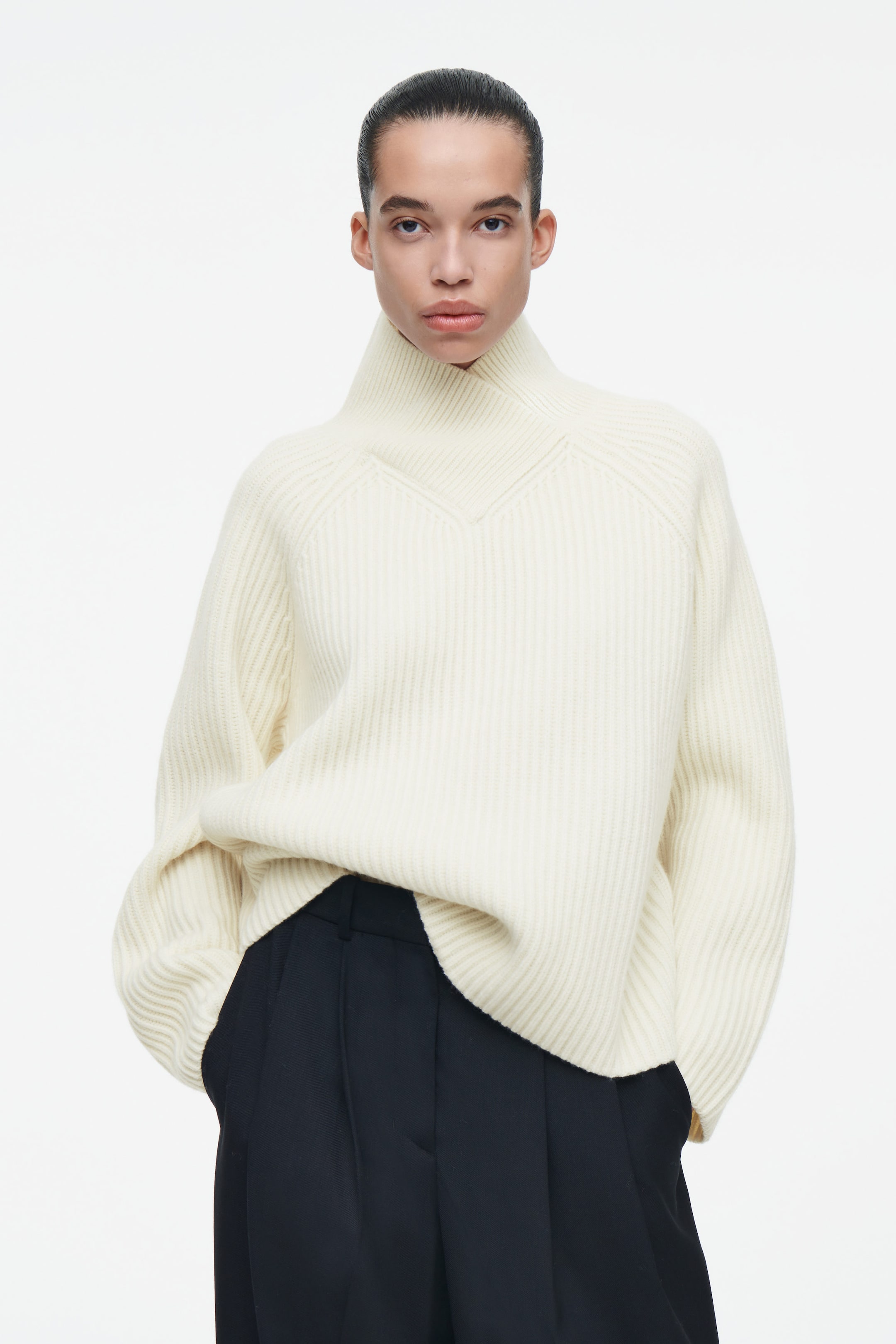 WRAP-COLLAR MERINO WOOL SWEATER