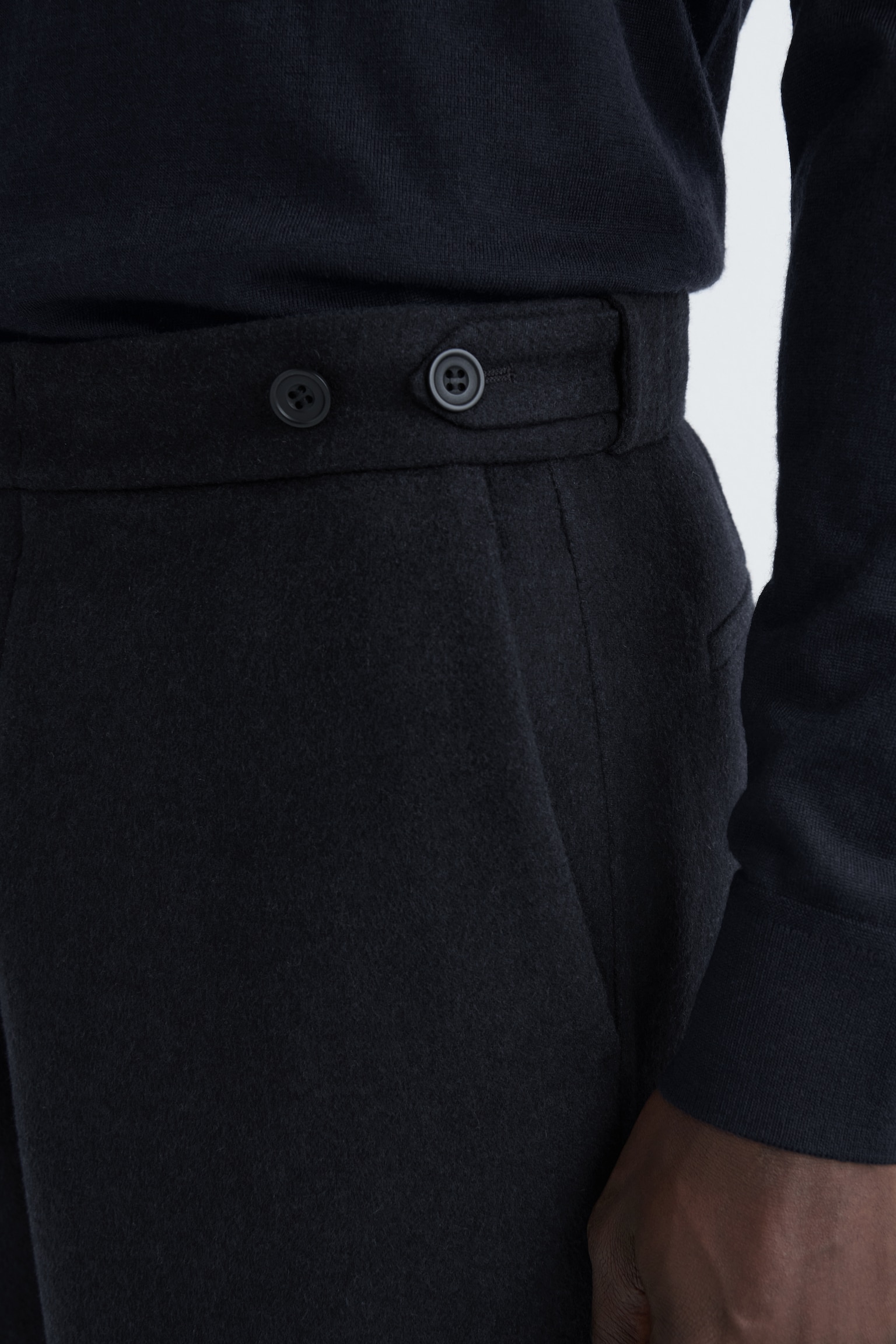 SPLIT WOOL TAPERED TROUSERS - NAVY - 7