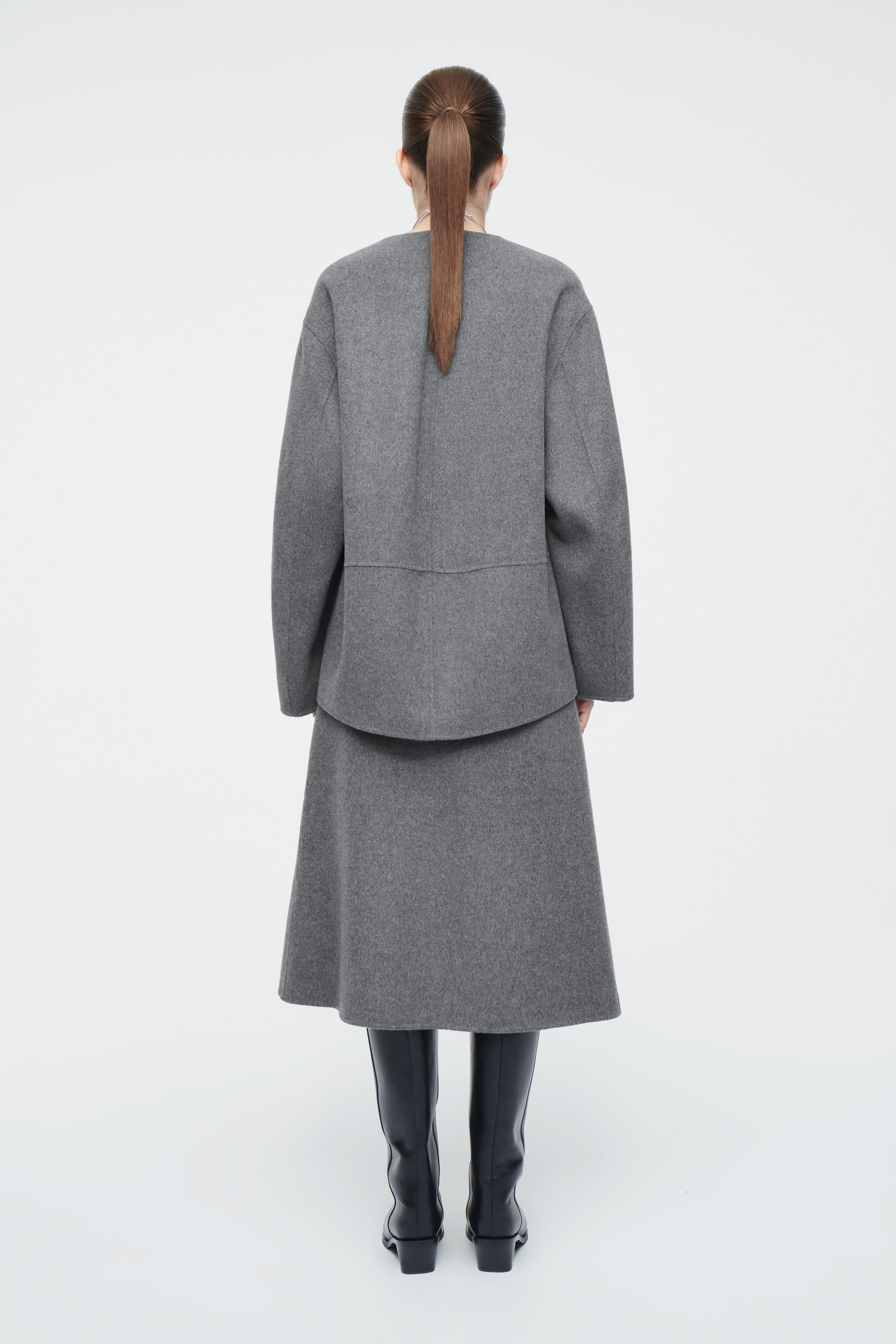 DOUBLE-FACED WOOL MIDI SKIRT - GRAY | COS