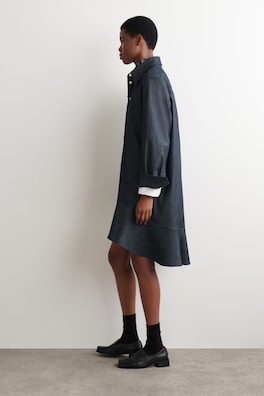 FLARED DENIM MINI SHIRT DRESS — INDIGO 3