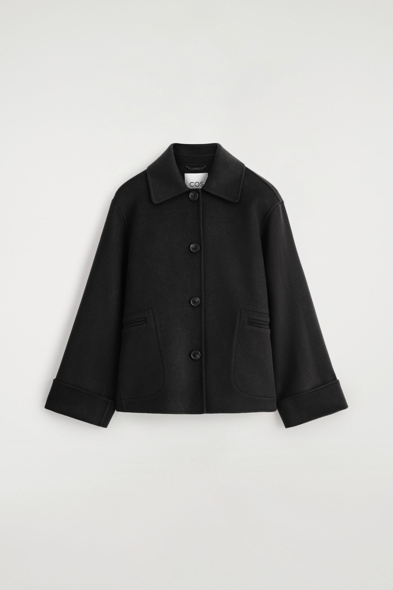 DOUBLE-FACED WOOL SHORT JACKET — BLACK