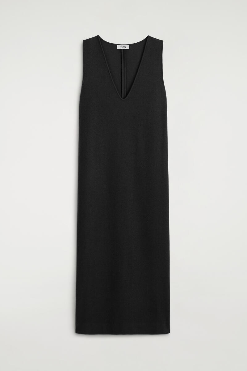 Boiled Wool-Blend V-Neck Midi Dress