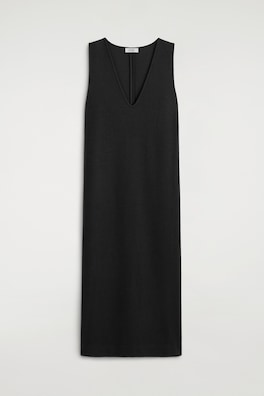 BOILED WOOL-BLEND V-NECK MIDI DRESS — BLACK 7