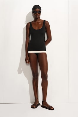 COLOUR-BLOCK SCUBA TANK SWIMSUIT — BLACK / CREAM 2