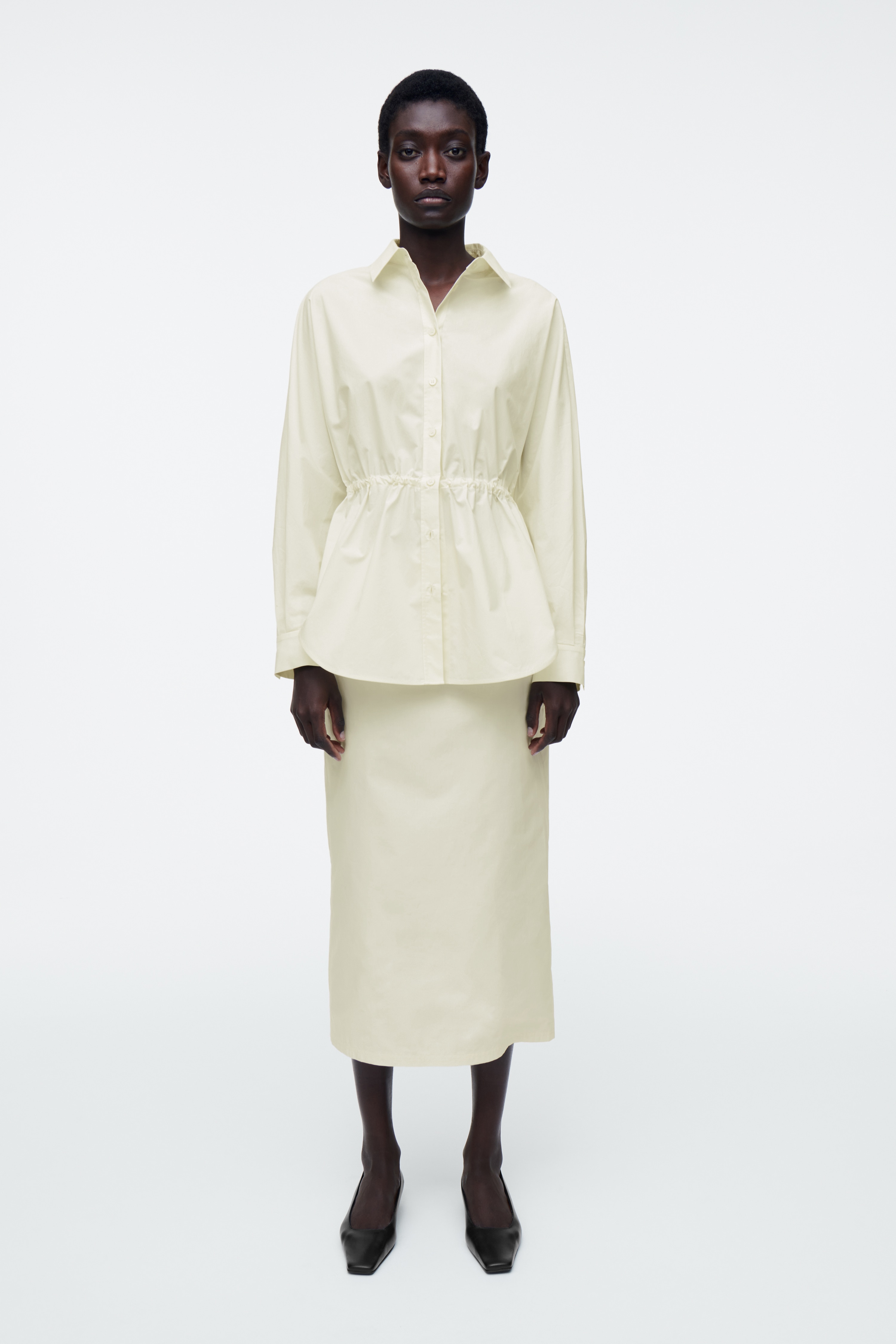 BAWEŁNIANA SPÓDNICA MIDI - BLADOŻÓŁTY