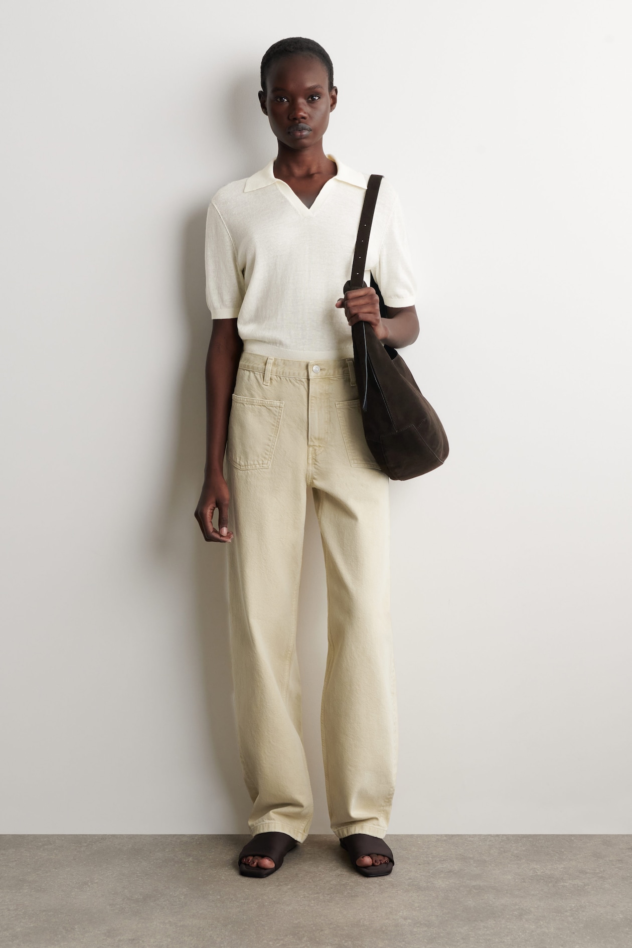 KNITTED LINEN-MERINO POLO SHIRT — CREAM