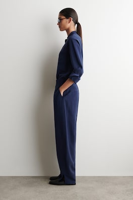 PANELED ELASTICATED BARREL-LEG PANTS — NAVY 2