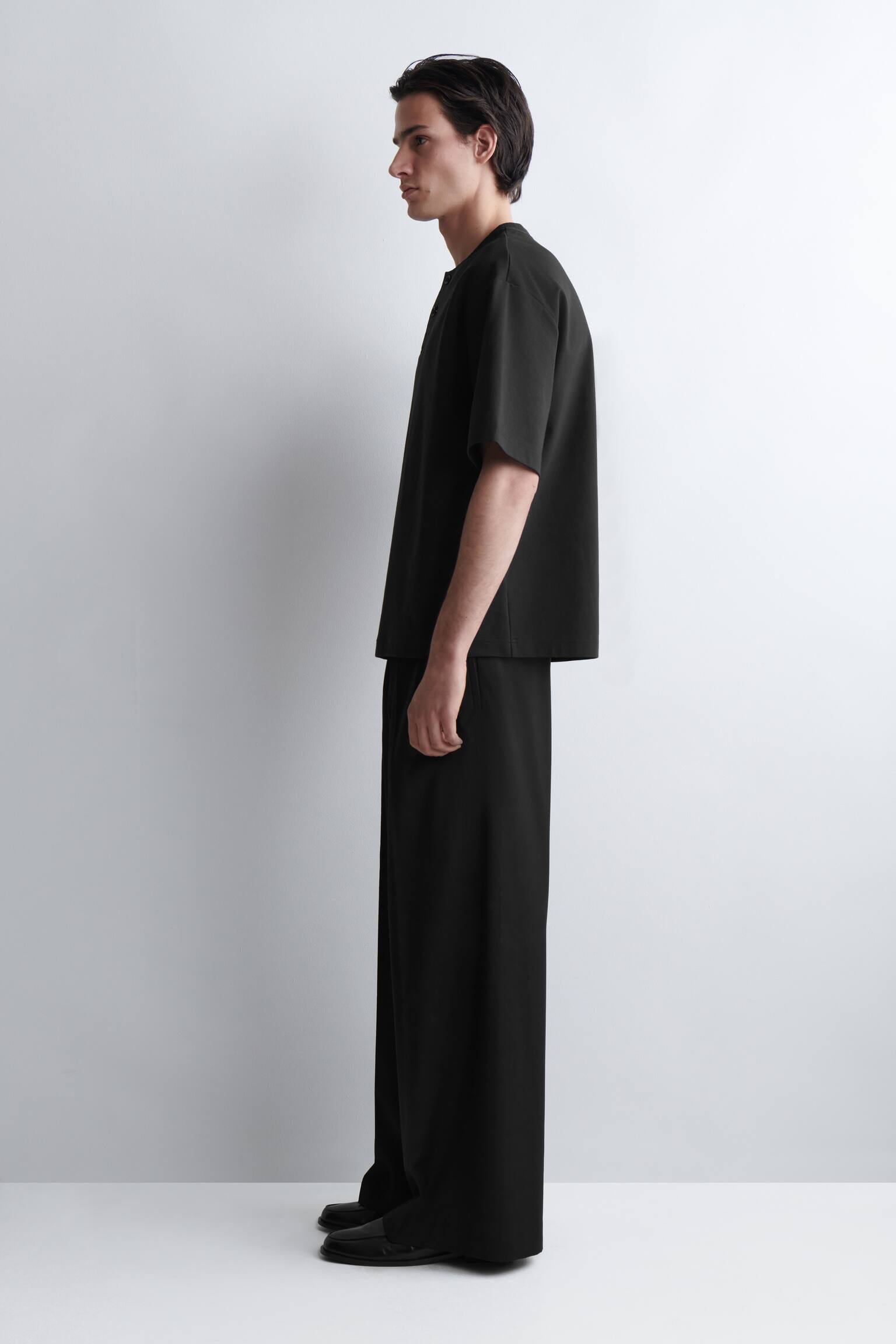 T-SHIRT HENLEY OVERSIZE EN JERSEY DE COTON - NOIR/BLANC - 3