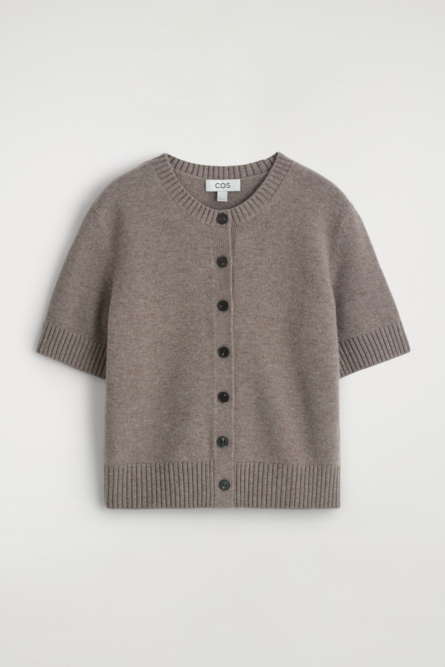 KURZÄRMLIGE STRICKJACKE AUS MERINOWOLLE - BRAUN/ROSA - 2