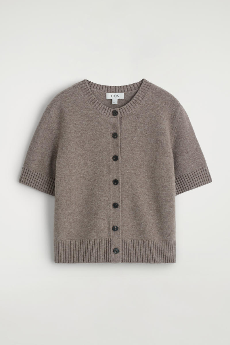 Cos Merino Wool Short-sleveled Cardigan In Sand