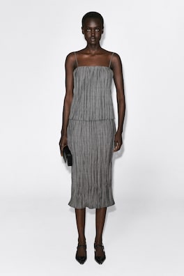 CRUSHED-PLEAT MIDI SKIRT — GREY 1