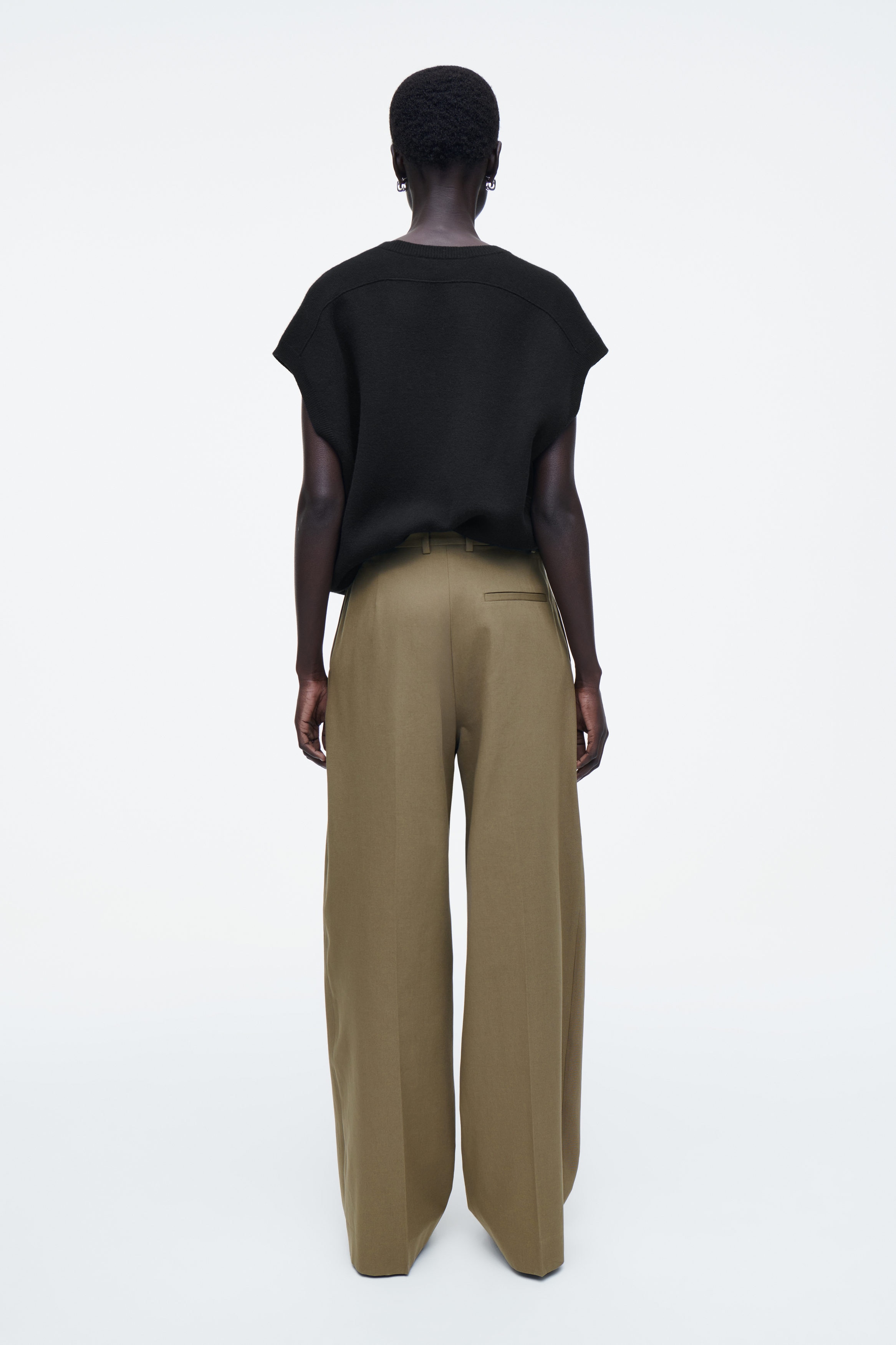 RELAXED COTTON WIDE-LEG TROUSERS - KHAKI | COS