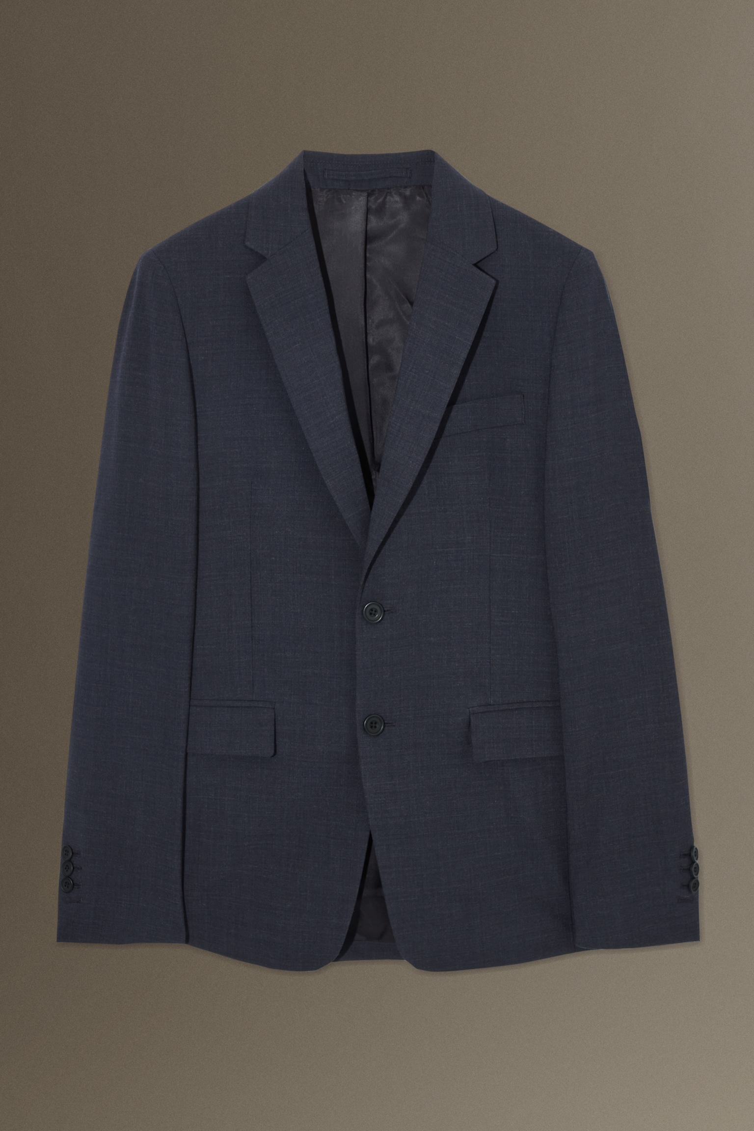 SLIM WOOL-MÉLANGE SINGLE-BREASTED BLAZER - NAVY MÉLANGE