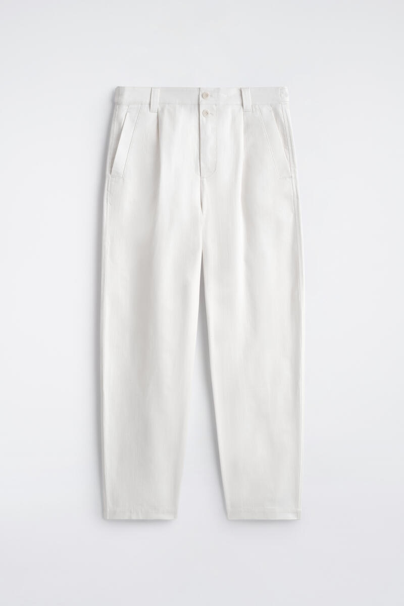 Denim-Herringbone Relaxed-Fit Tapered Pants