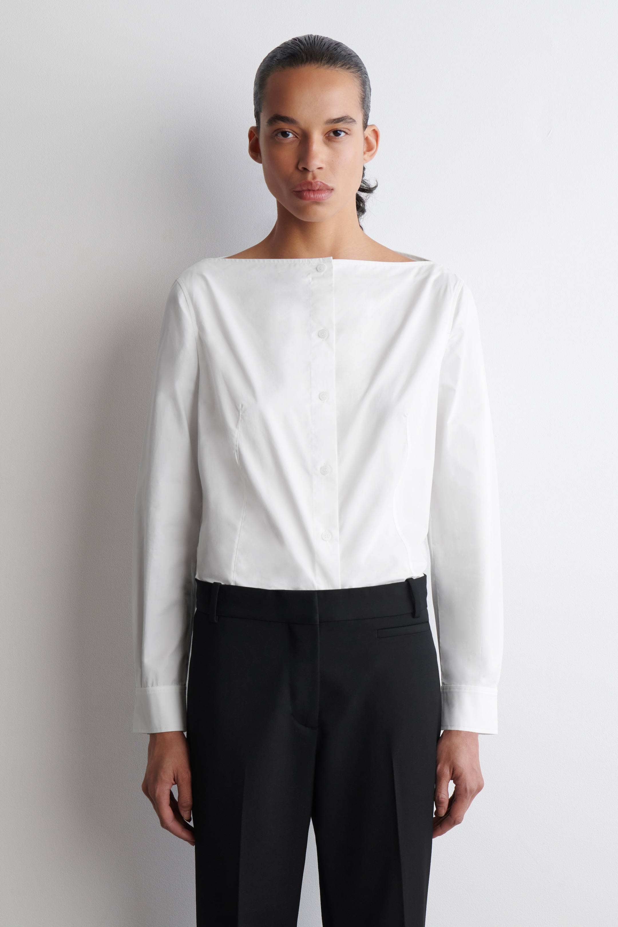 Ver imagem maior: Camisa de algodão com decote barco - BRANCO - SENHORA | H&M PT 1