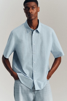 RELAXED COTTON SHORT-SLEEVED SHIRT — LIGHT BLUE 8