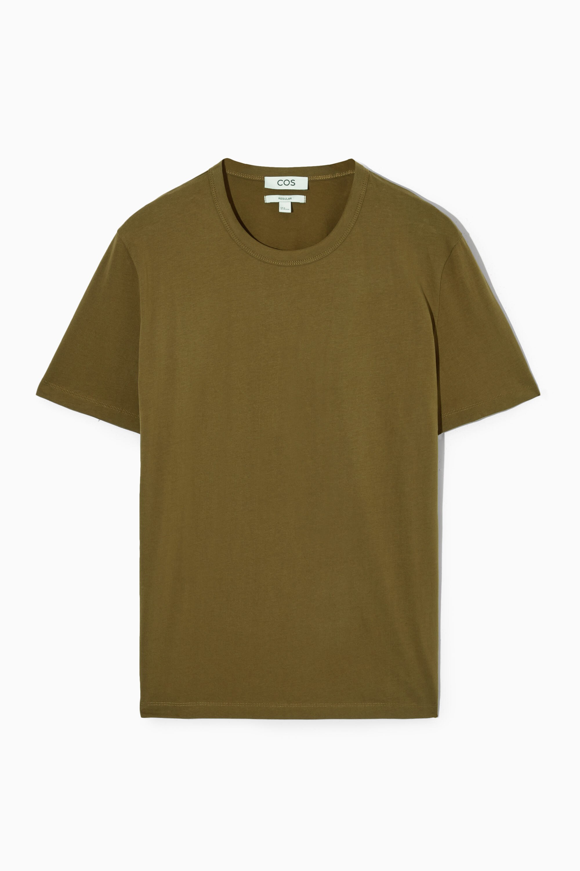 REGULAR BRUSHED-COTTON T-SHIRT - DARK GREEN | COS