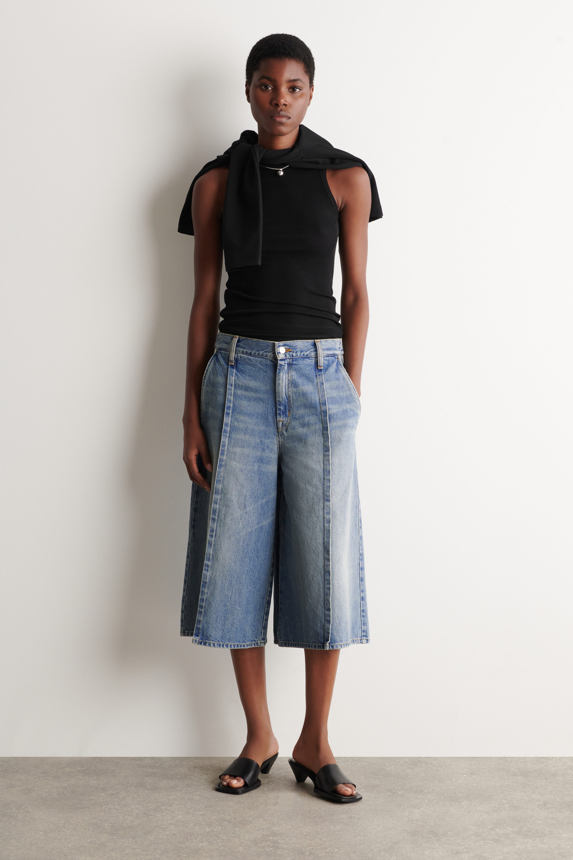 Pintucked Denim Culottes