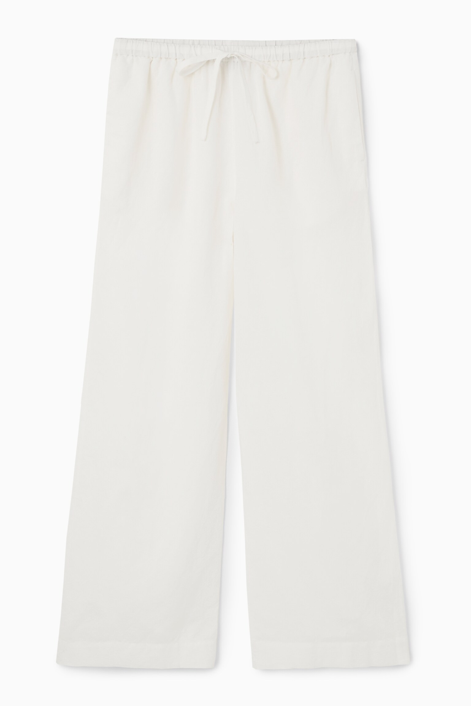 WIDE-LEG LINEN DRAWSTRING TROUSERS - WHITE