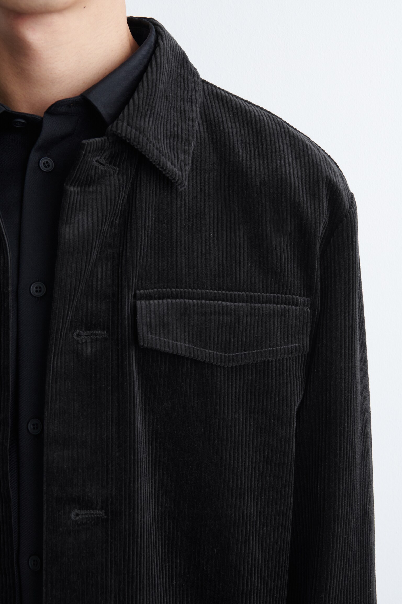 COTTON-CORDUROY OVERSHIRT - BLACK/DARK TURQUOISE - 3