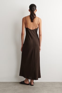 V-NECK MIDI CAMI DRESS — BROWN 3
