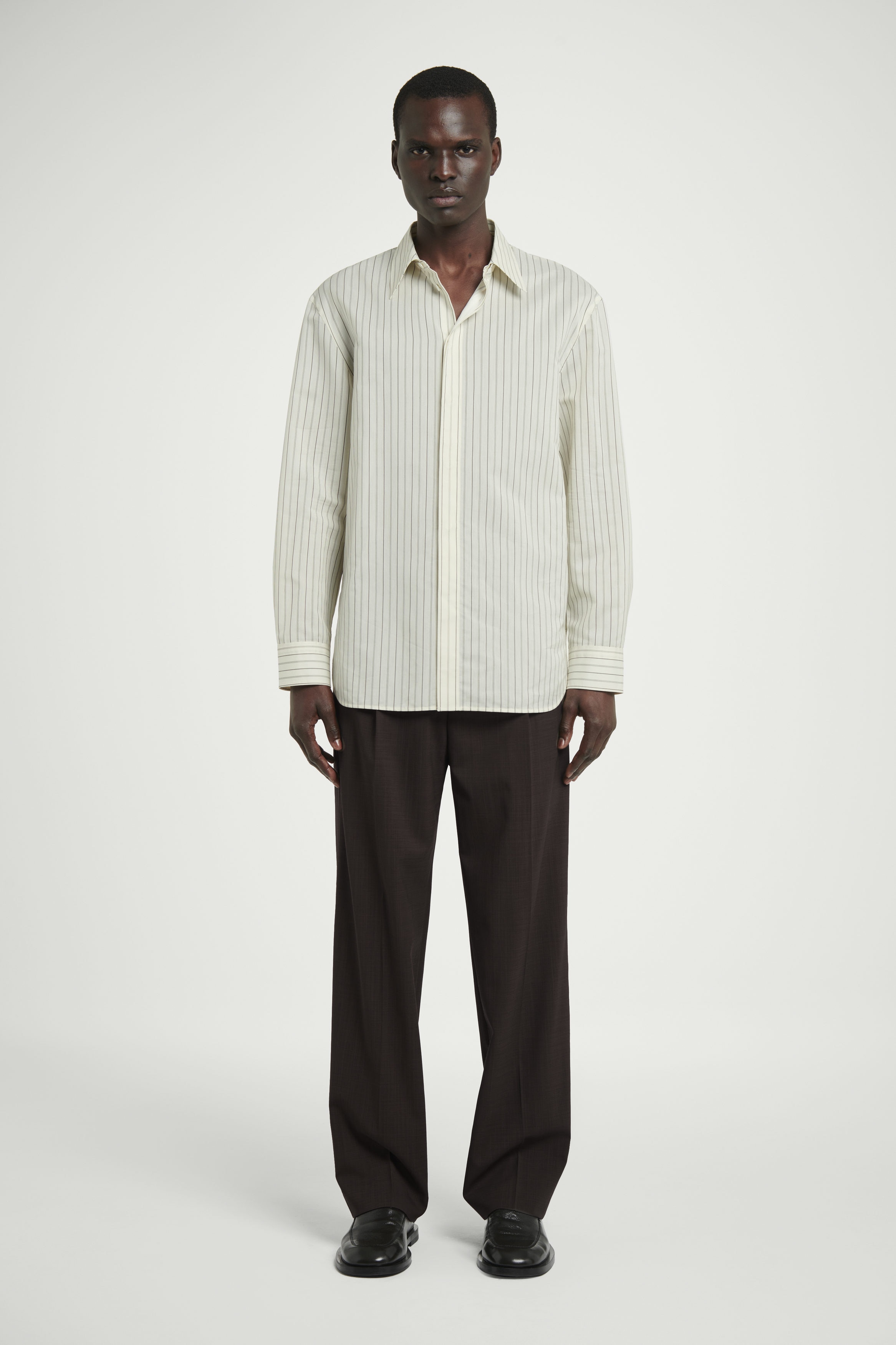 PINSTRIPED COTTON-SILK SHIRT - IVORY / PINSTRIPED | COS