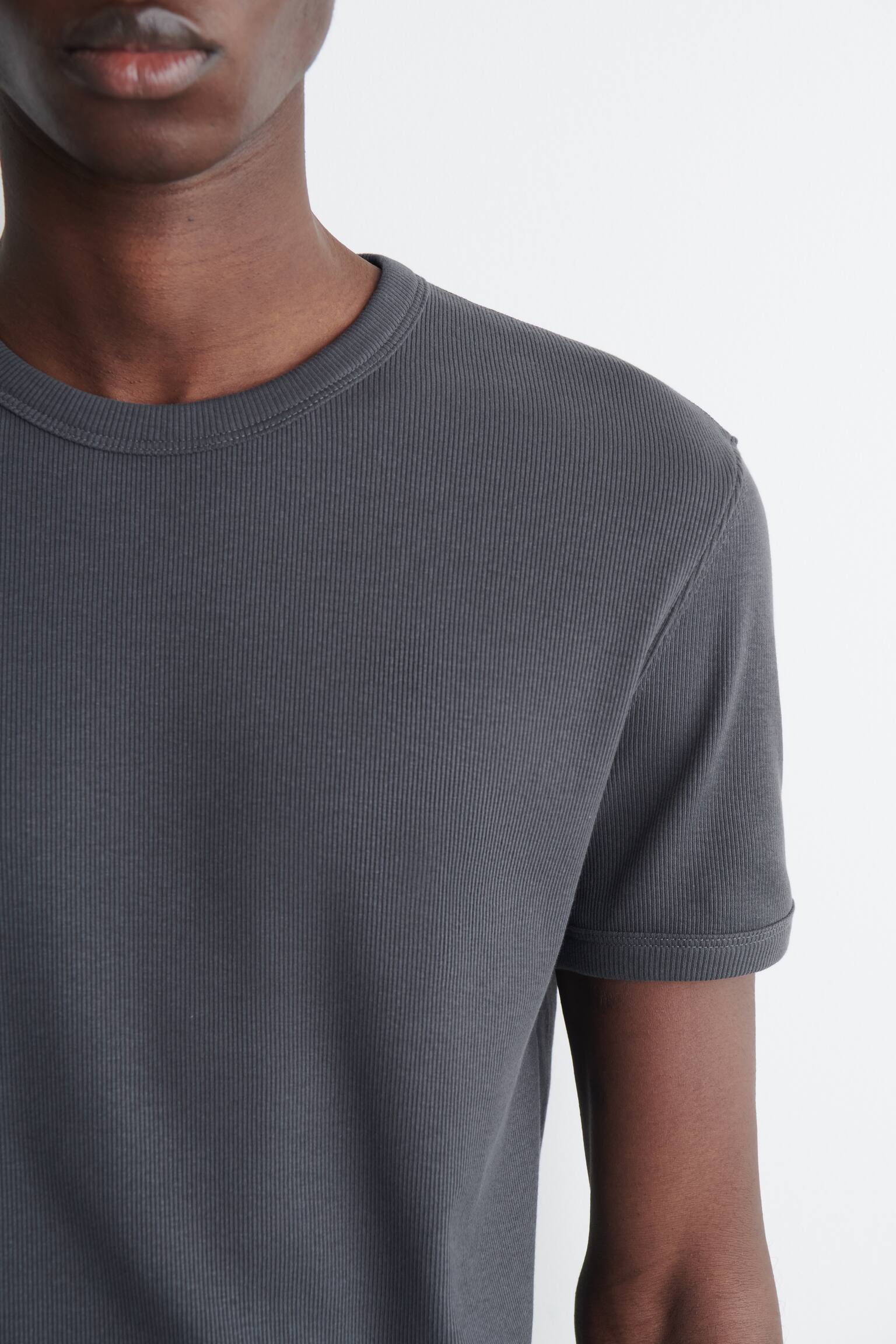 SLIM RIBBED COTTON T-SHIRT - 4