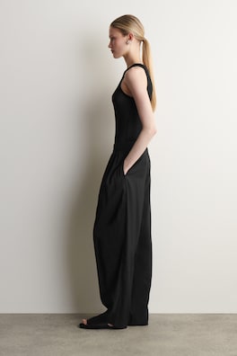 DRAPED PLEATED STRAIGHT-LEG PANTS — BLACK 2