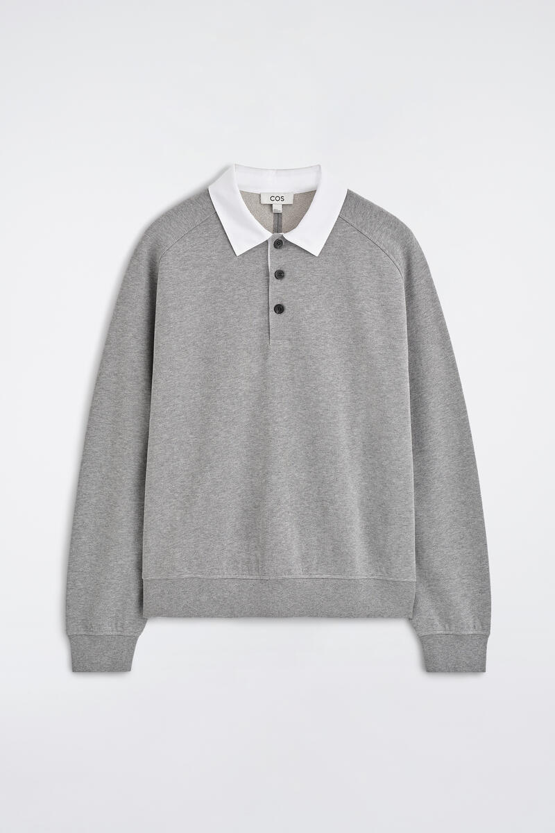 Contrast-Collar Jersey Polo Shirt in Gray