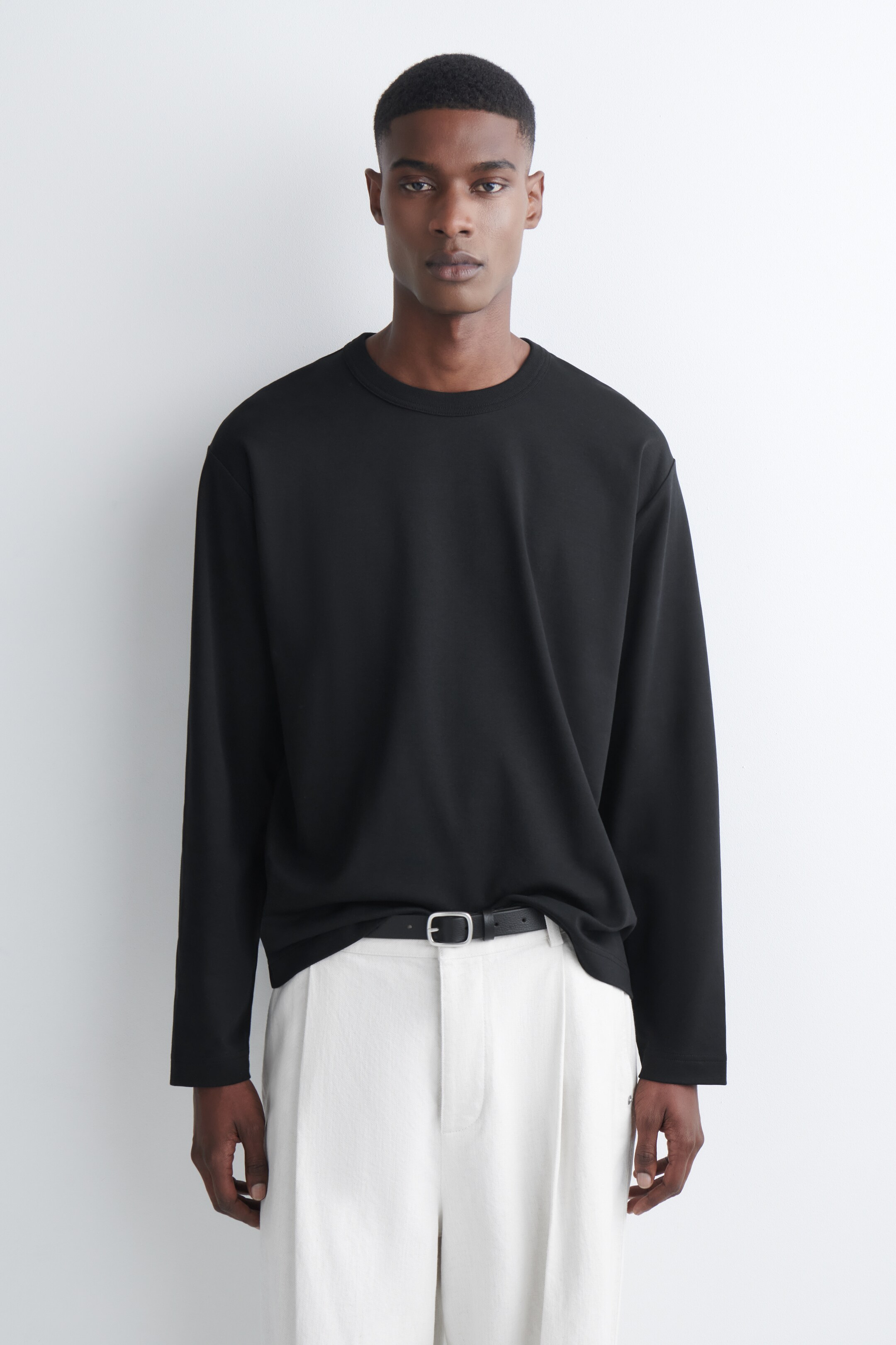 View larger image: RELAXED JERSEY INTERLOCK LONG-SLEEVED T-SHIRT - BLACK - Men | H&M GB 1