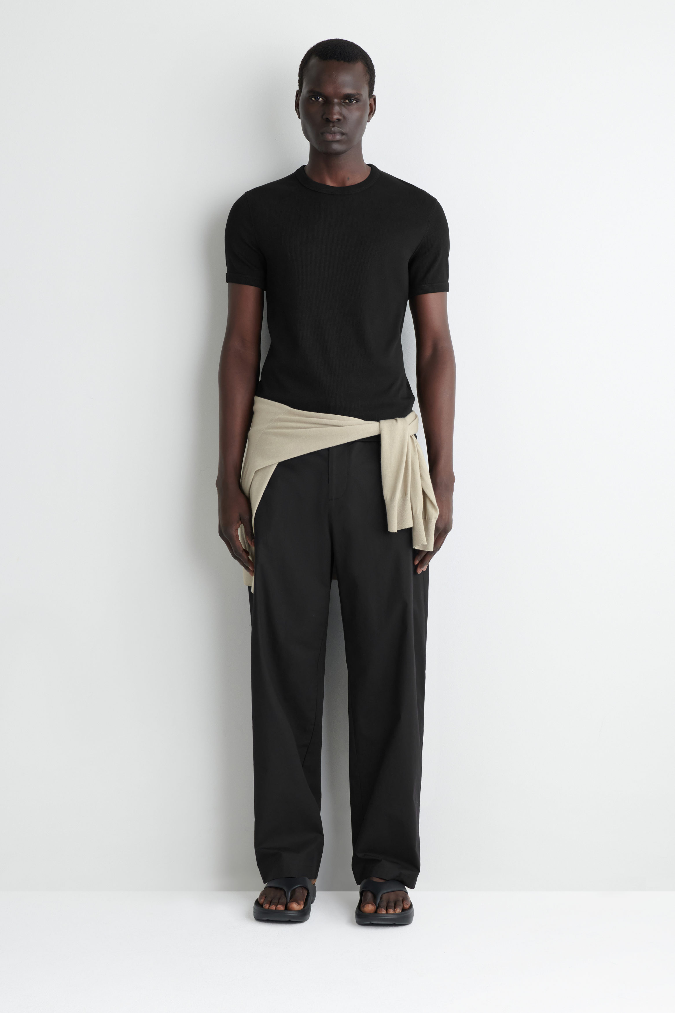 SLIM RIBBED COTTON T-SHIRT - BLACK | COS