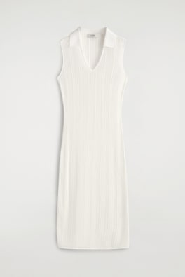 SHEER LACE-KNIT DRESS — CHALK 7