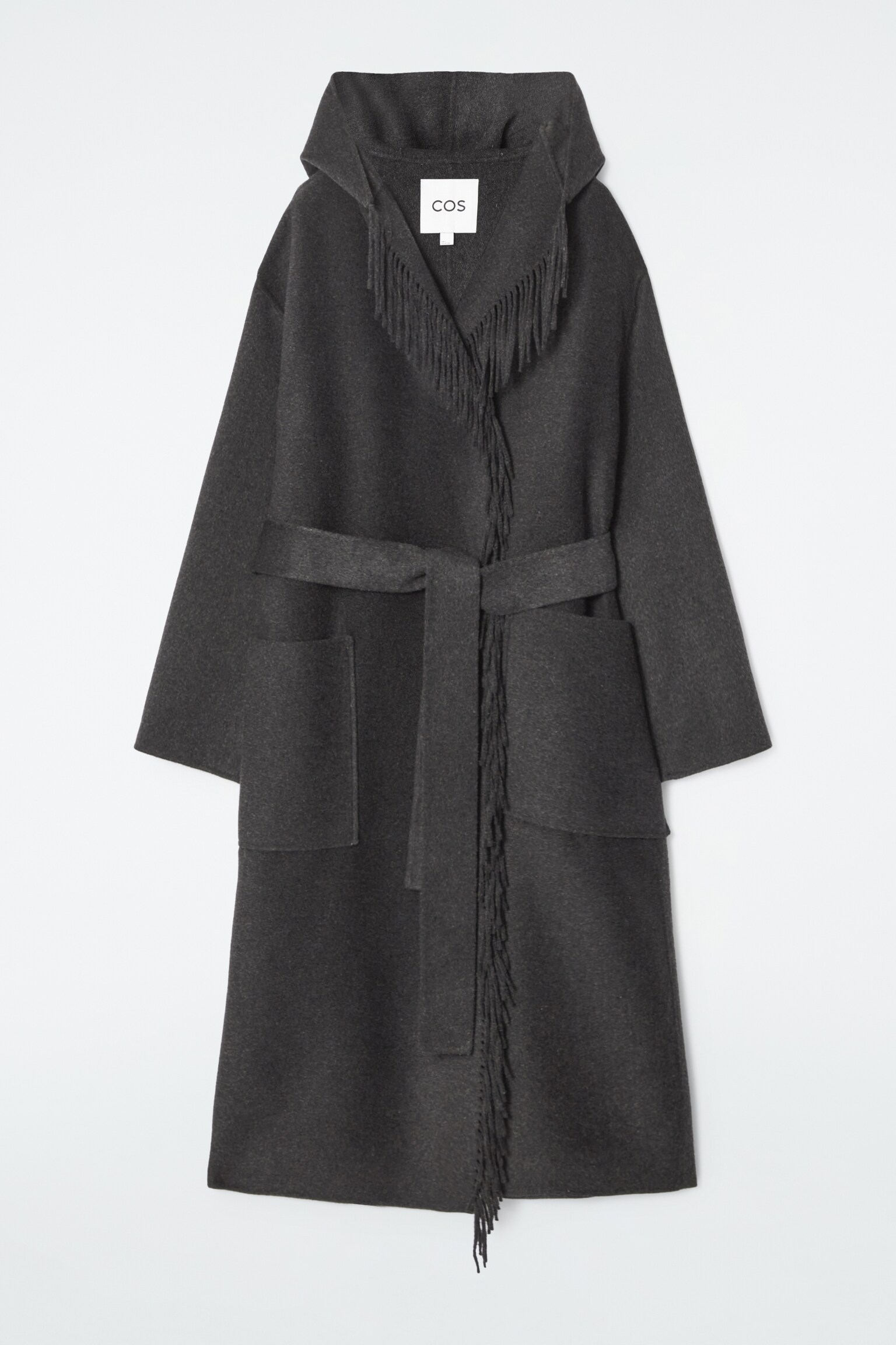 FRINGED DOUBLE-FACED WOOL COAT - DARK GREY