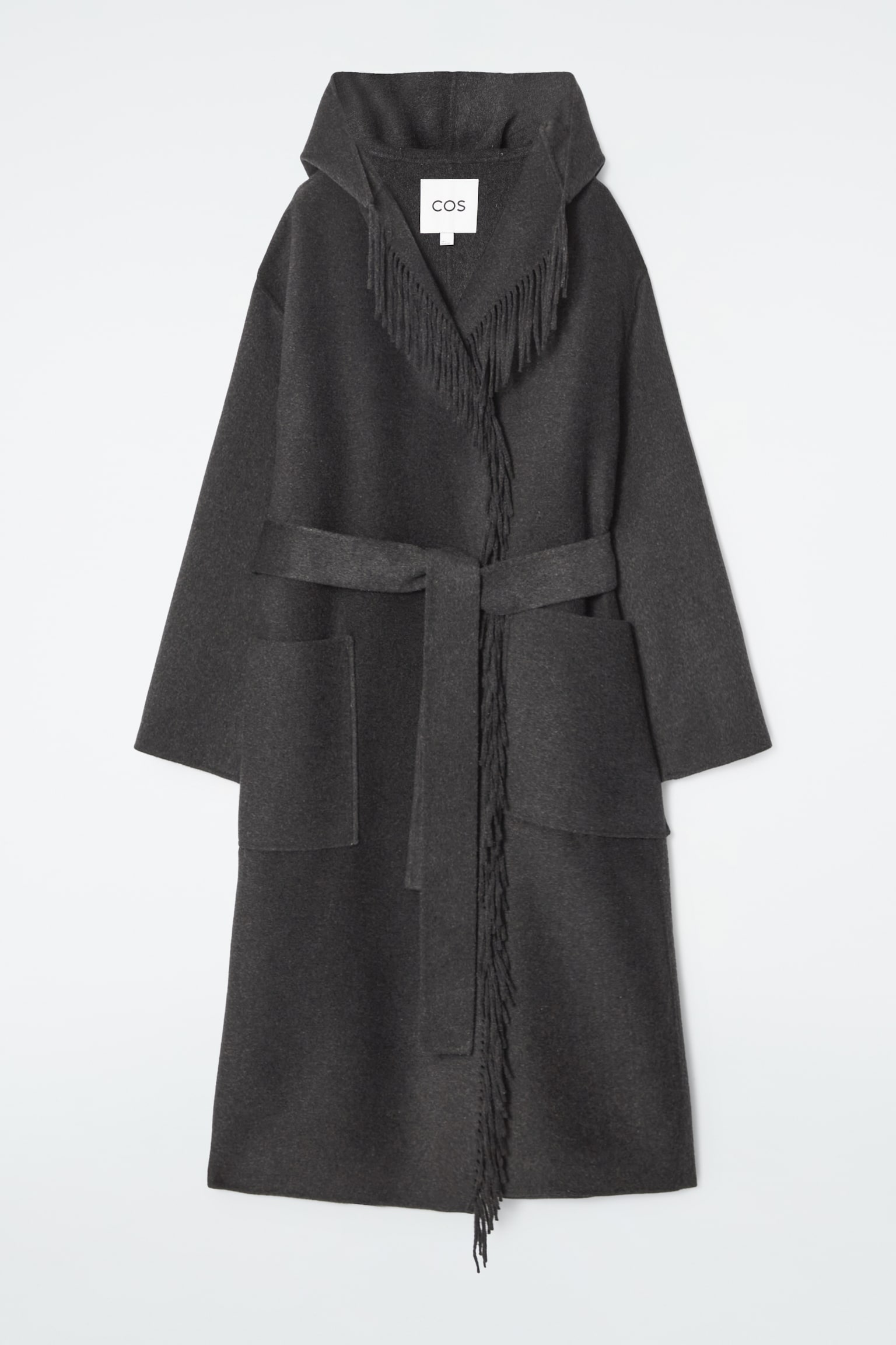 FRINGED DOUBLE-FACED WOOL COAT - DARK GREY