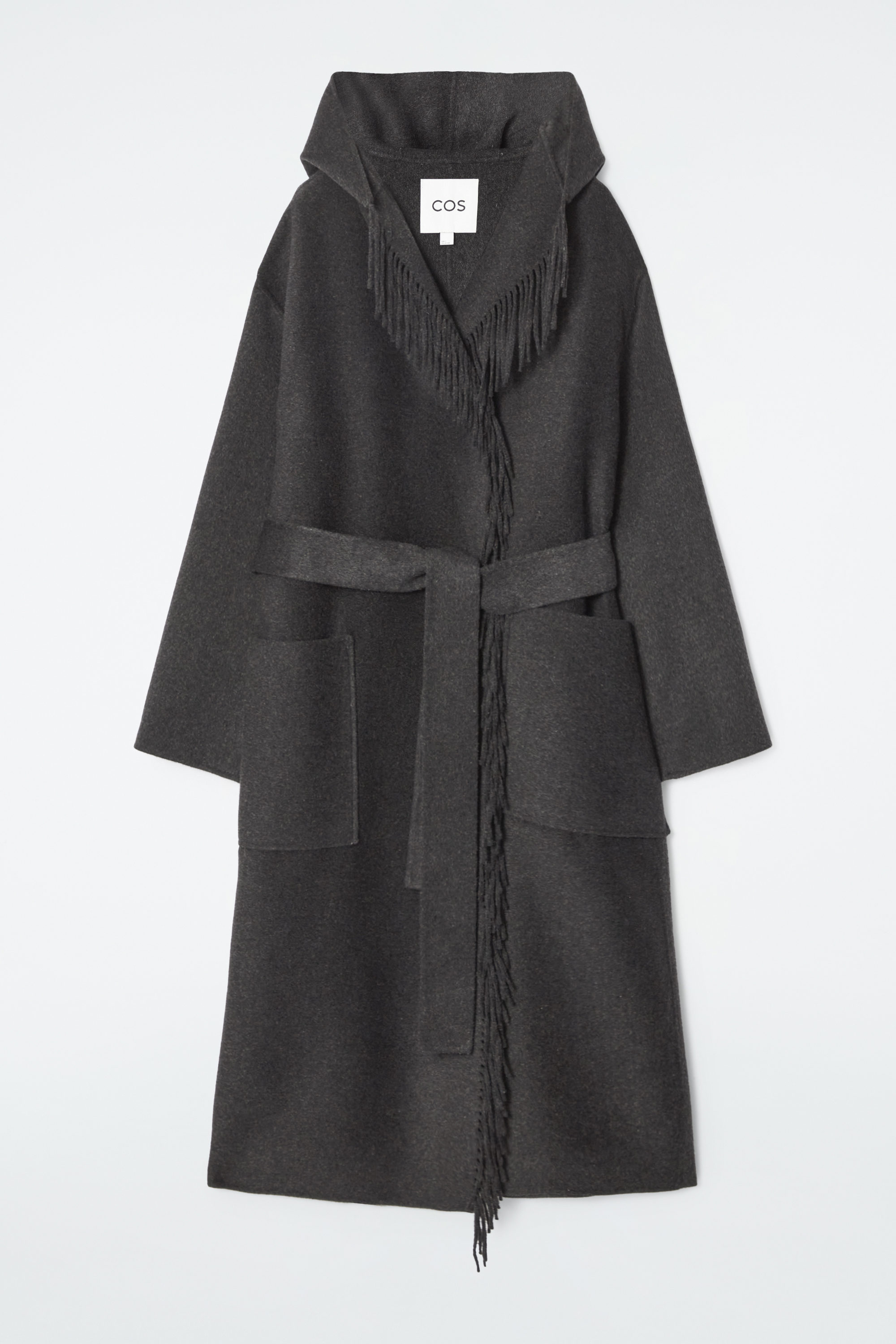 FRINGED DOUBLE-FACED WOOL COAT - DARK GREY | COS