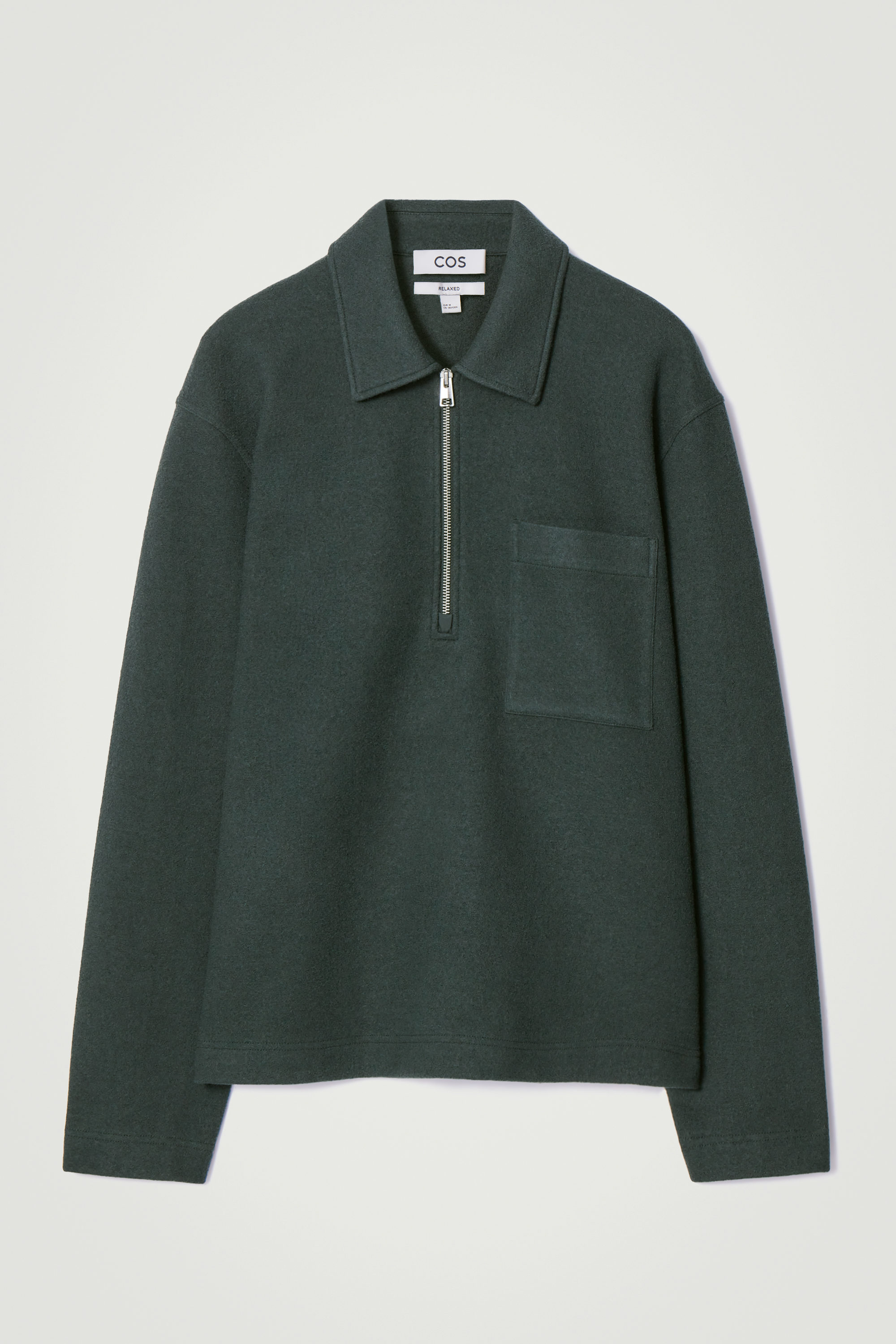 HALF-ZIP BOILED-WOOL JUMPER - DARK GREEN | COS