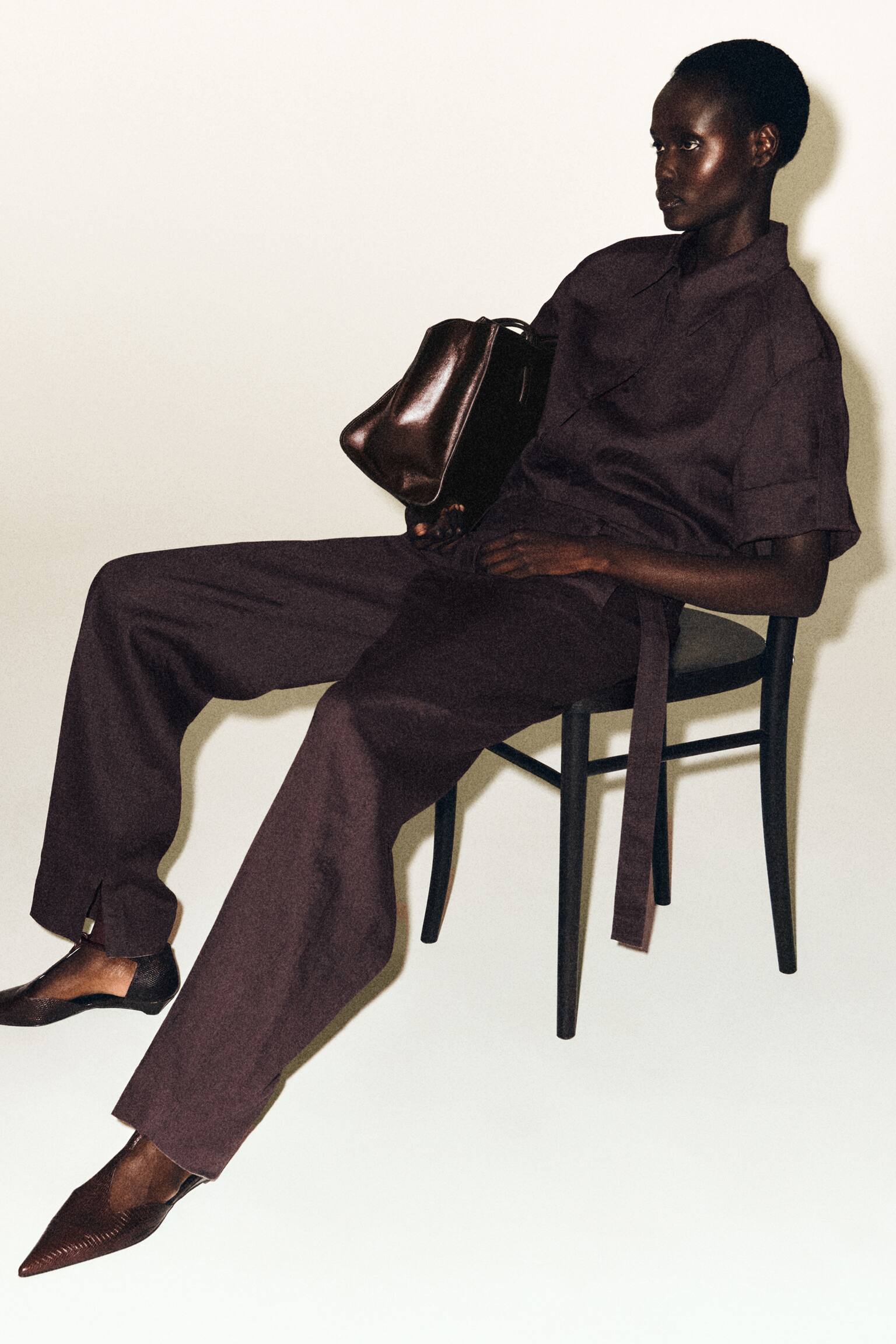 CAMICIA IN LINO CON MANICHE RIPIEGATE - BORDEAUX/BEIGE - 9