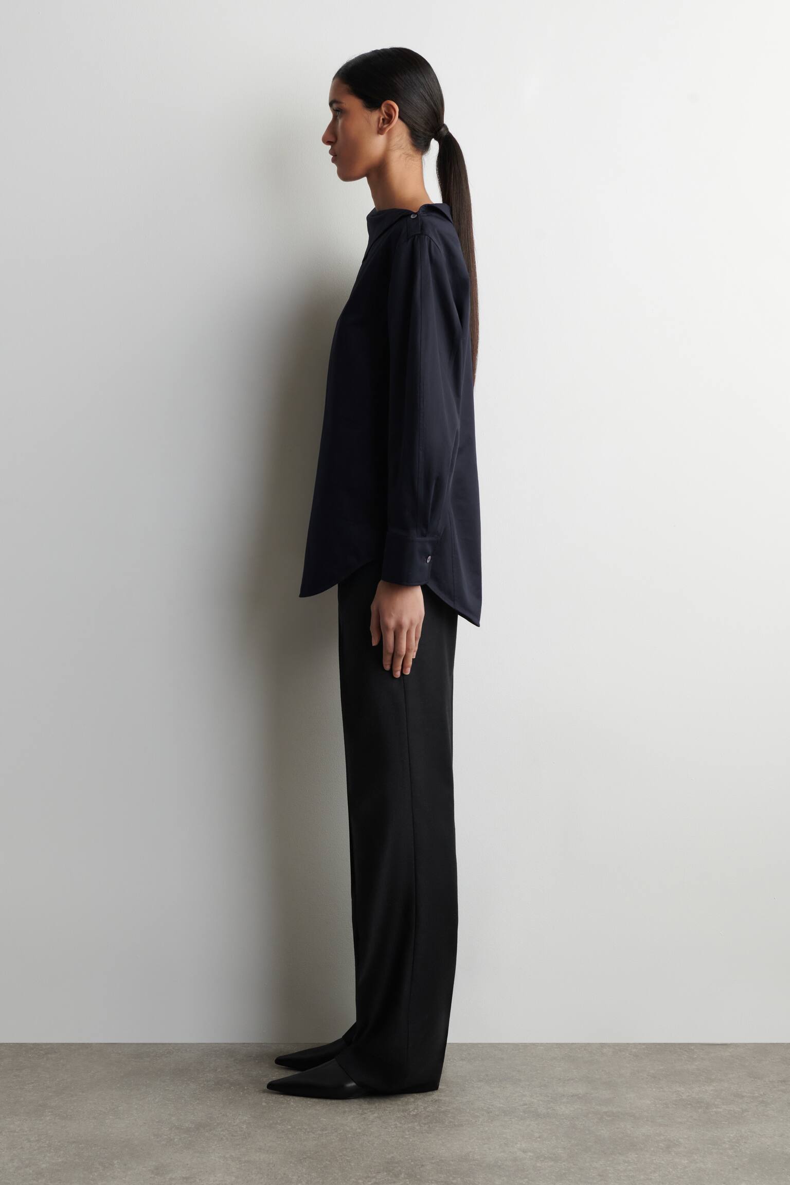 BLUSA ASIMMETRICA IN COTONE - BLU NAVY - 7