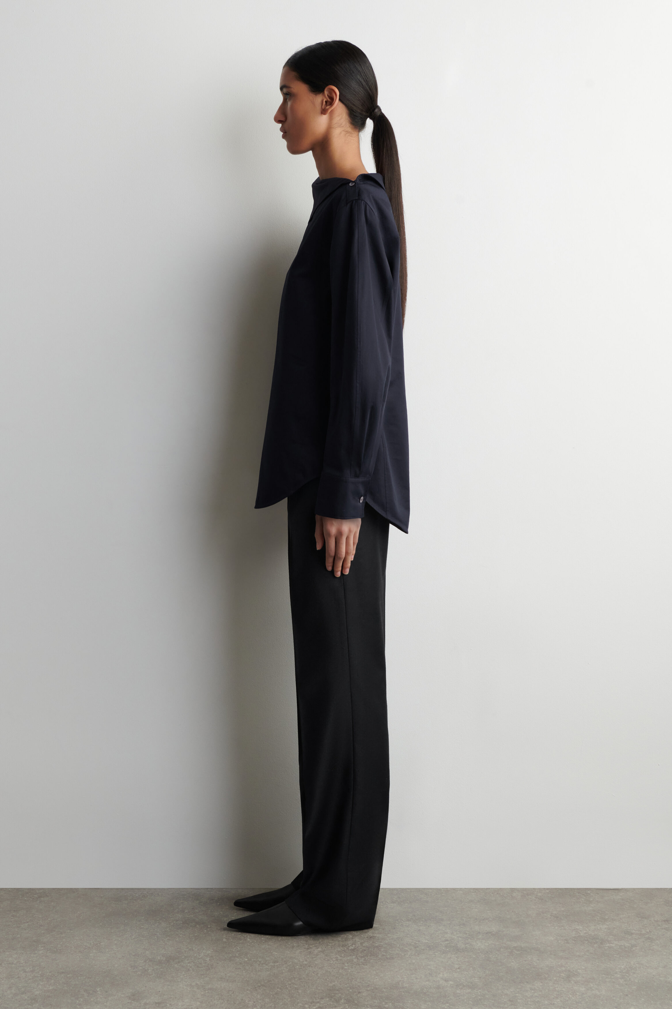 シャツ+ブラウス(長袖+七分) Asymmetric Cotton-blend Jersey Top New Color] Asymmetric Cotton-blend Jersey Top