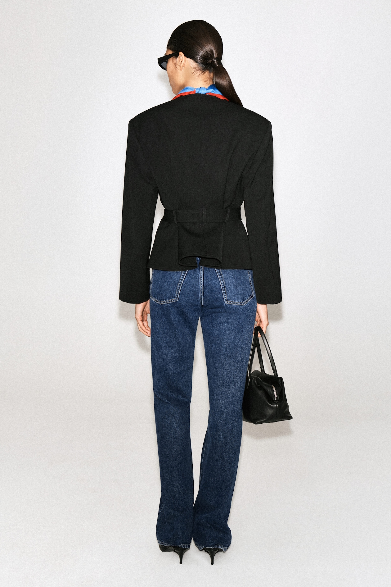 BELTED PEPLUM JACKET — BLACK