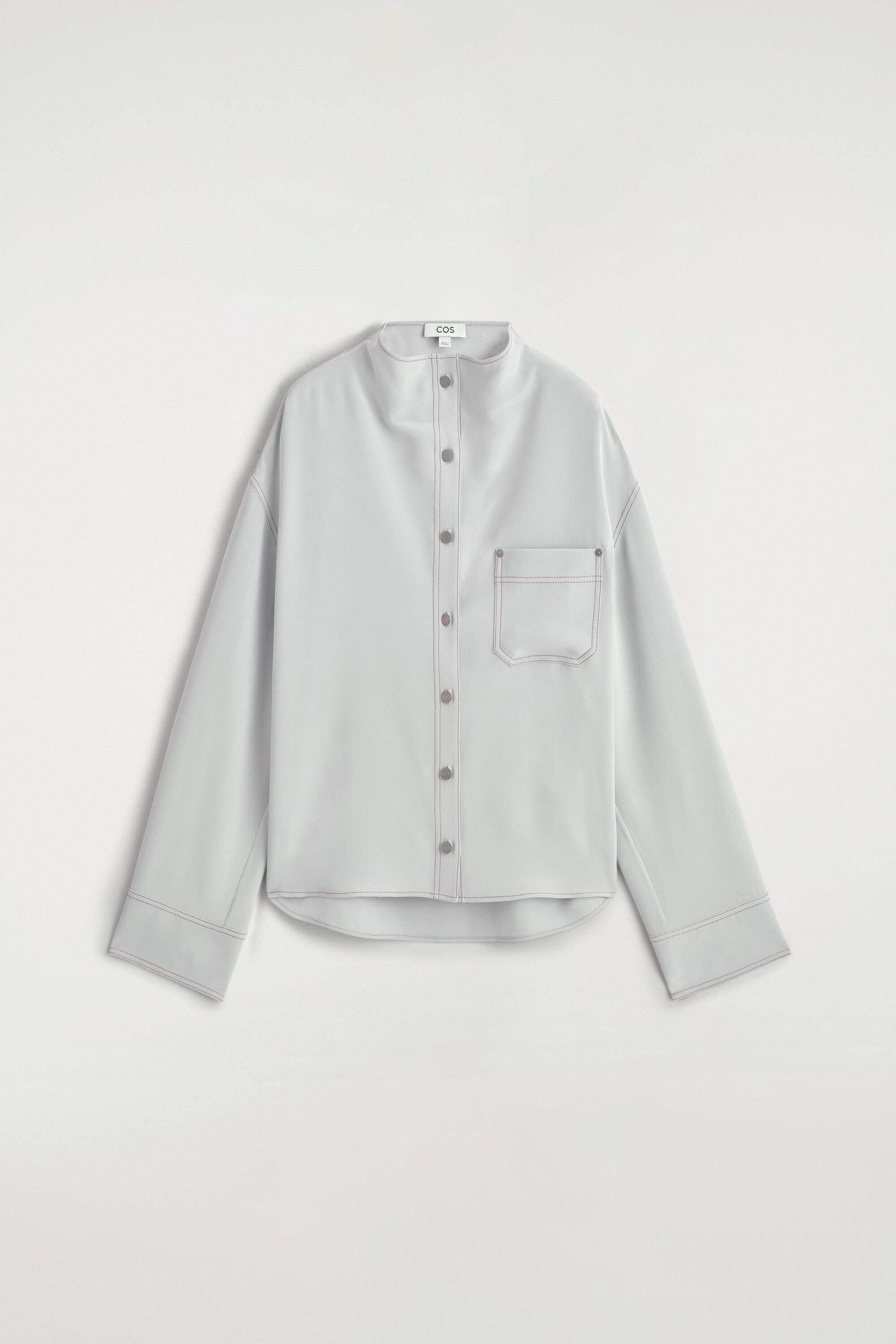 Denim-effect Silk Mock-neck Shirt