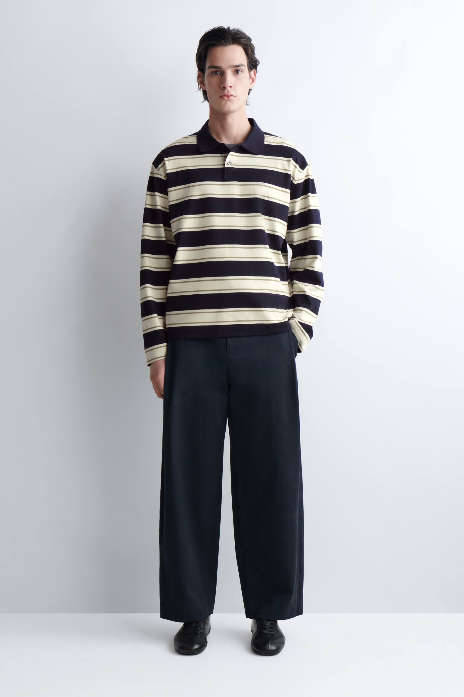 INTERLOCK BOMULDS POLOSKJORTE - ECRU / NAVY / STRIBET/ECRU - 6