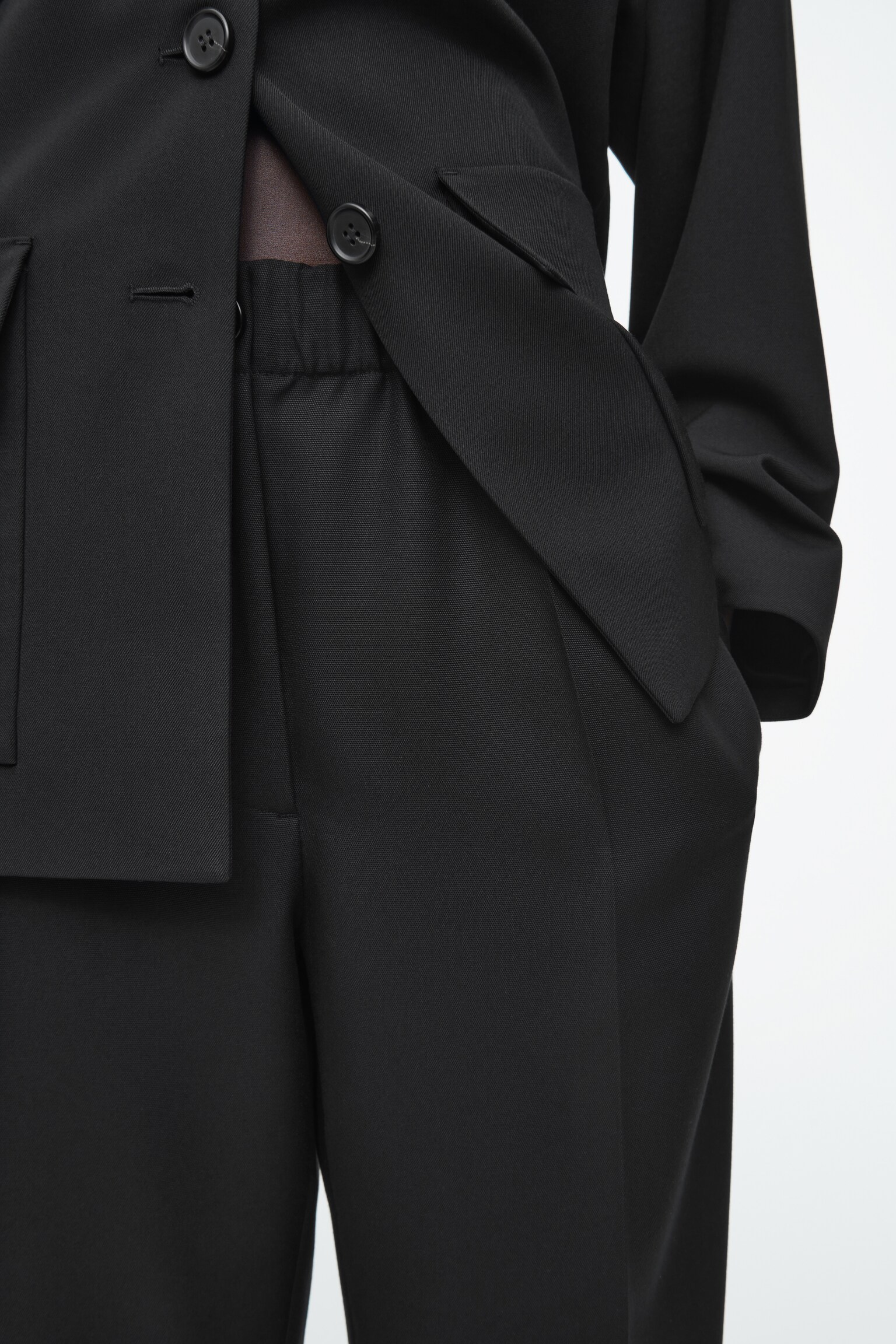 PANTALON DROIT TAILLE ÉLASTIQUÉE - NOIR - 5