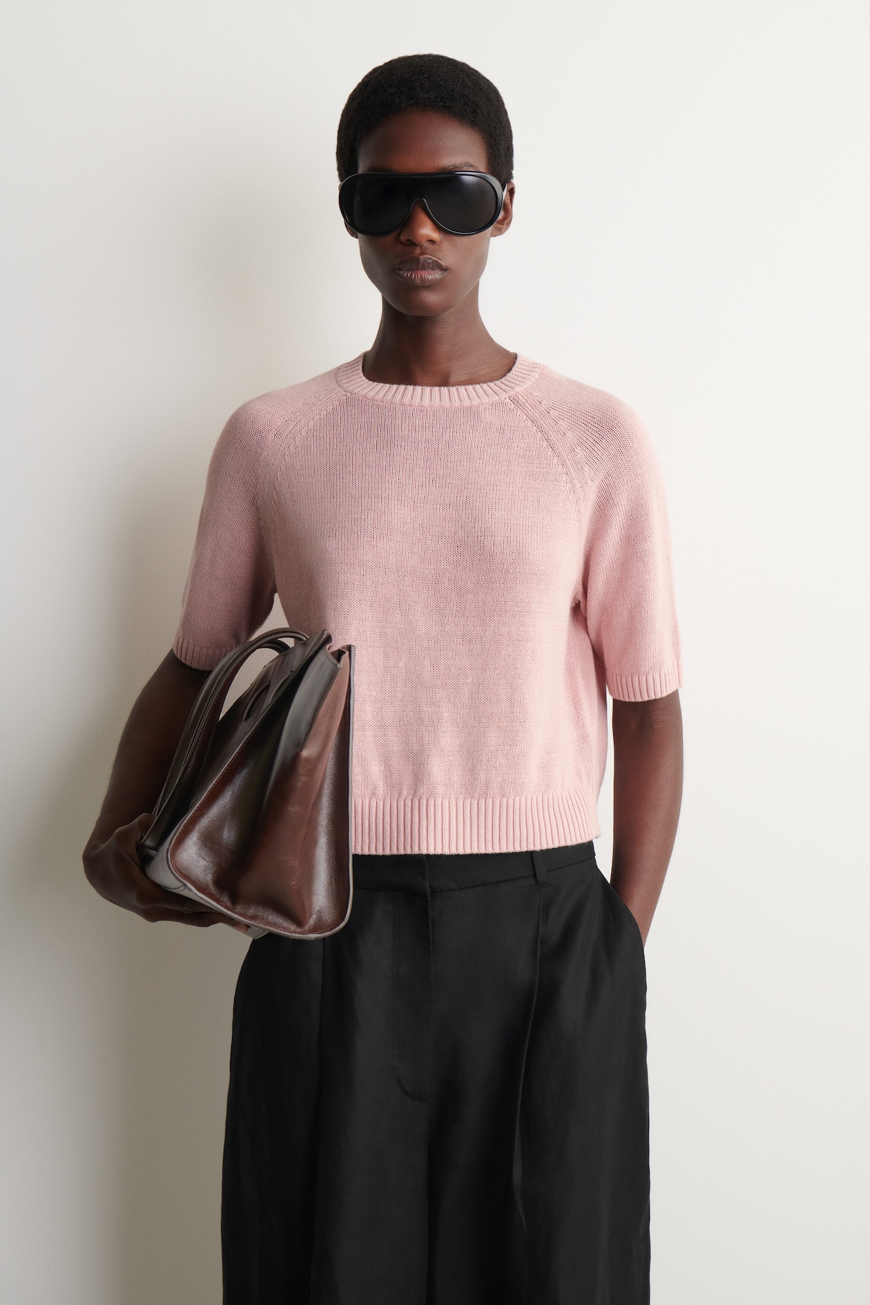 SHRUNKEN KNITTED LINEN T-SHIRT