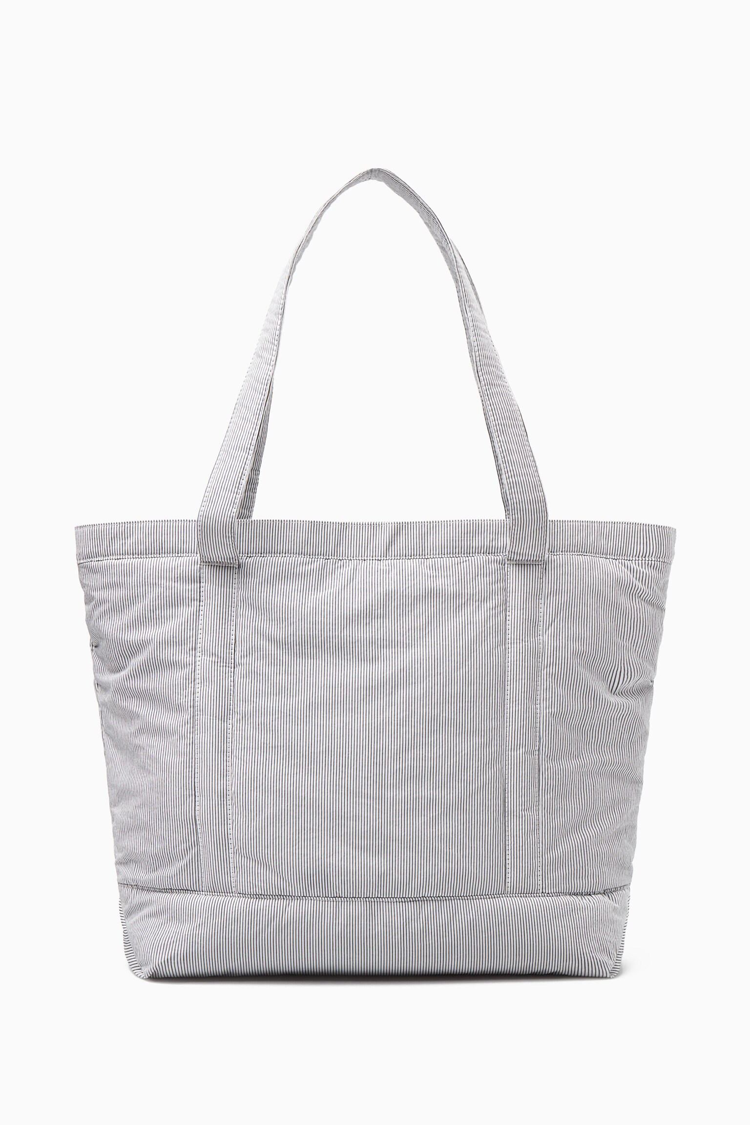STRIPED PADDED TOTE - LIGHT GREY